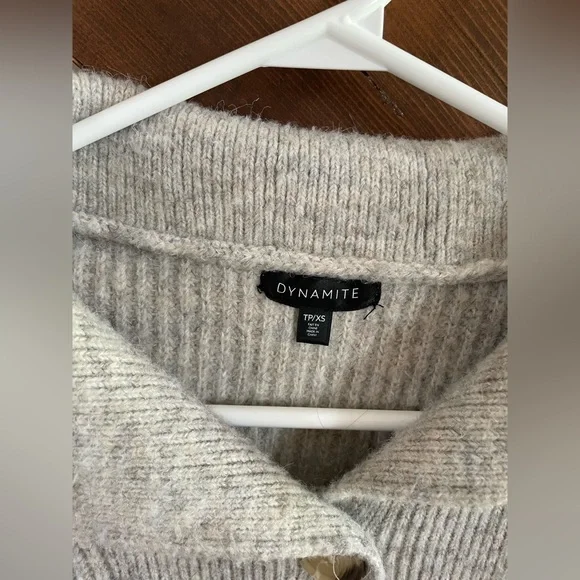 Dynamite Light Gray V-Neck Sweater with Buttons - Picture 3 of 4